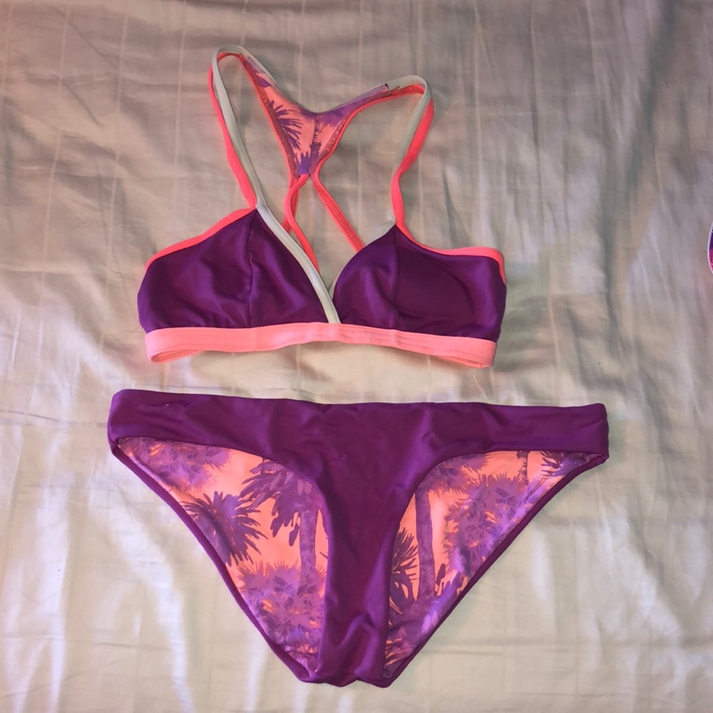OP reversible bikini - purple peach and palm trees